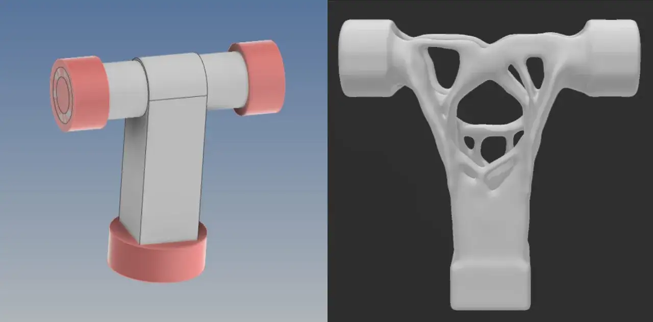 Dwa modele 3D: jeden prosty, drugi o skomplikowanej, organicznej strukturze.