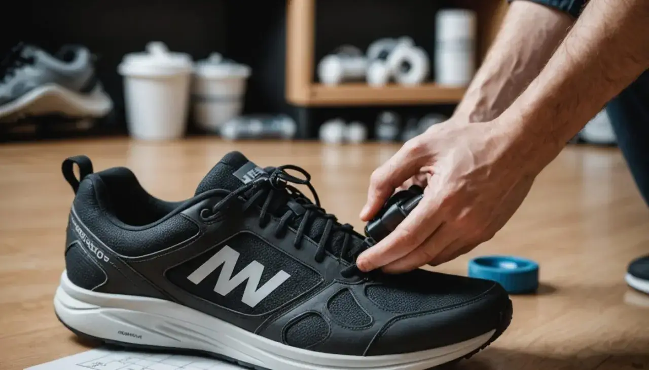 Mężczyzna mierzy rozmiar buta do biegania.