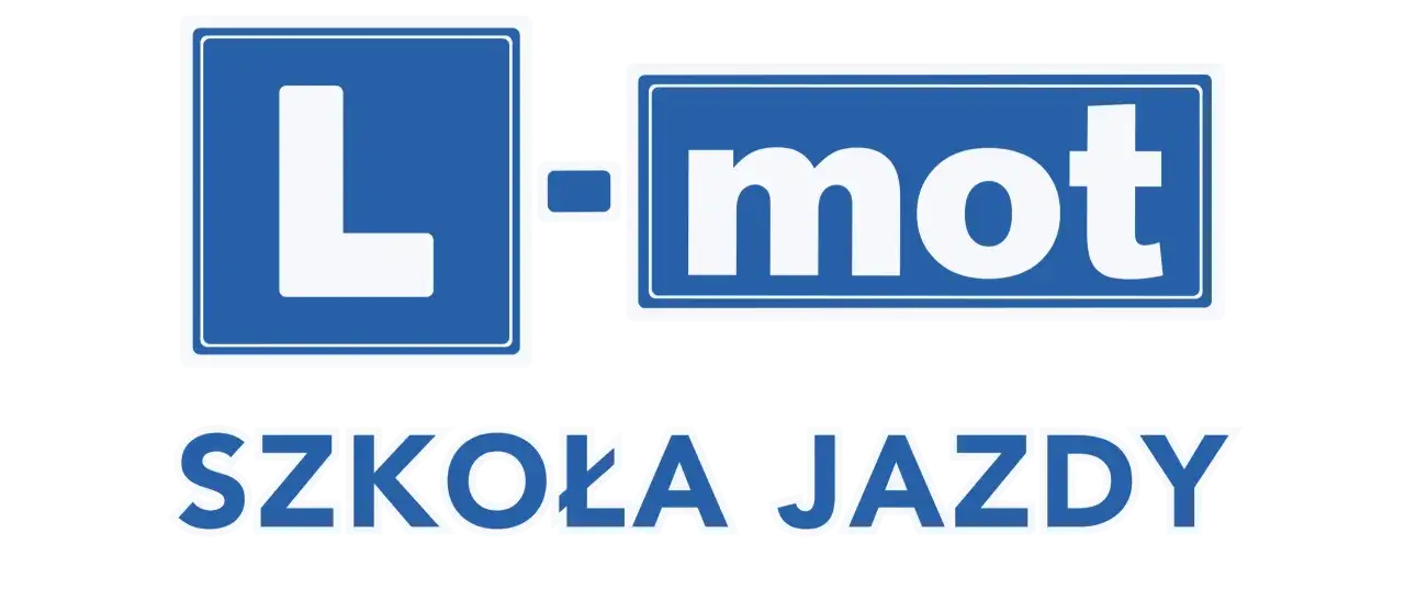 Logo szkoły jazdy "L-mot" z napisem "SZKOŁA JAZDY".