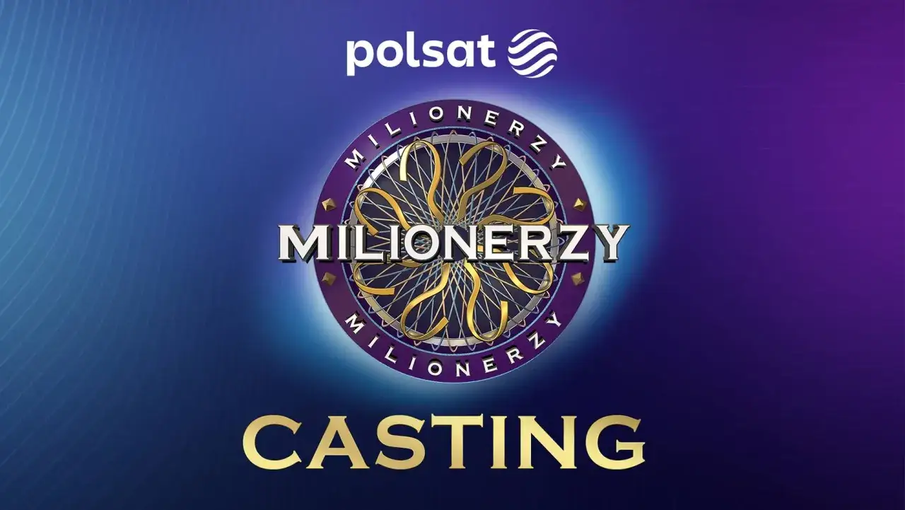 Logo "Milionerzy" z napisem "CASTING" i logo Polsat. Dowiedz się, jak dostać się do programu Milionerzy.