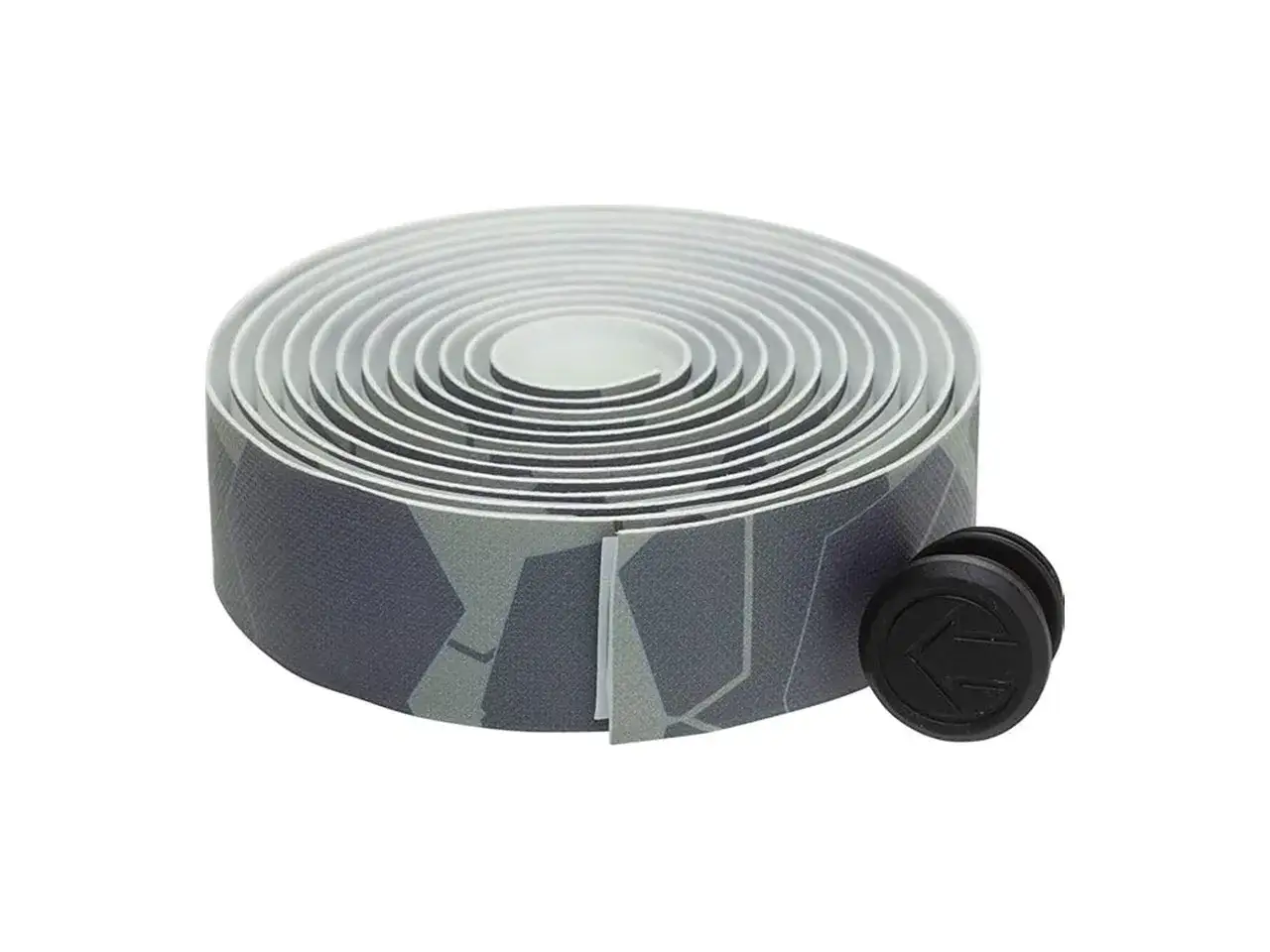 Szara owijka do gravela z geometrycznym wzorem i czarnymi korkami. Idealna na długie trasy.