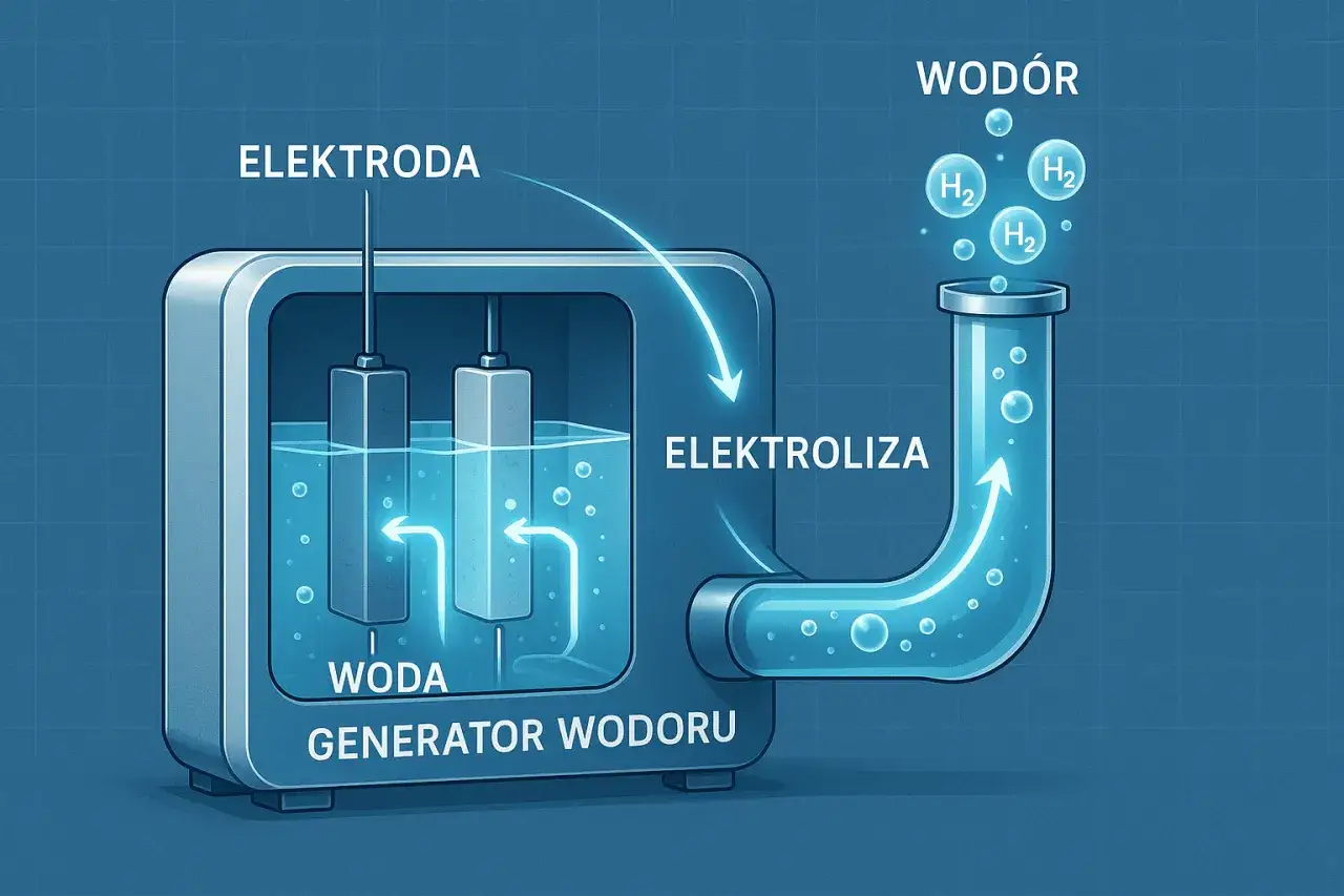 Generator wodoru wykorzystuje elektrolizę wody do produkcji czystego wodoru.