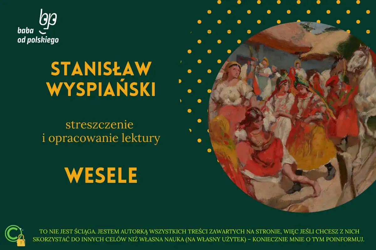 Fragment obrazu "Wesele" Stanisława Wyspiańskiego przedstawiający ludzi w strojach ludowych.