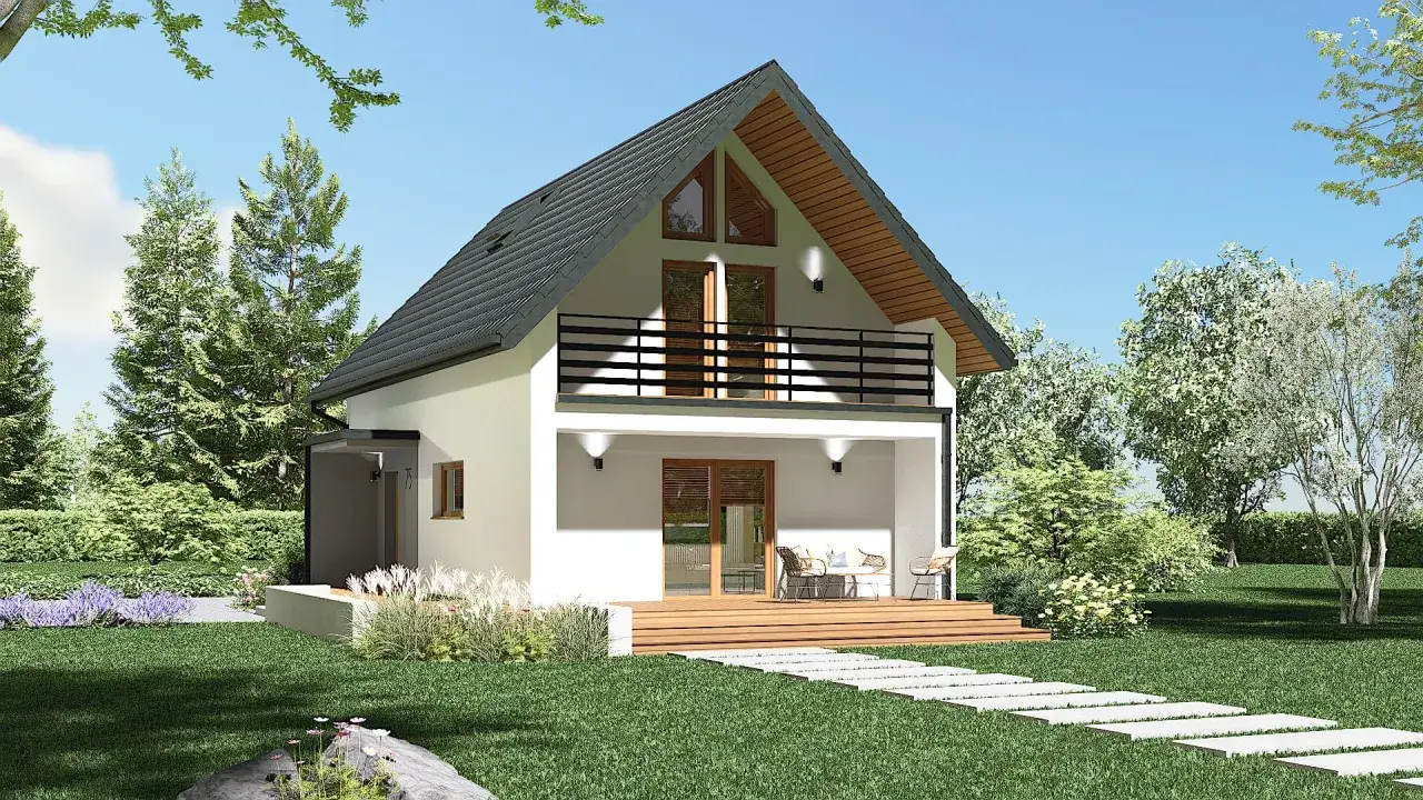 Nowoczesny dom z tarasem i balkonem, otoczony zielenią. Idealny dla rodziny, marzącej o własnych czterech kątach, w cenie domy do 300 tys.