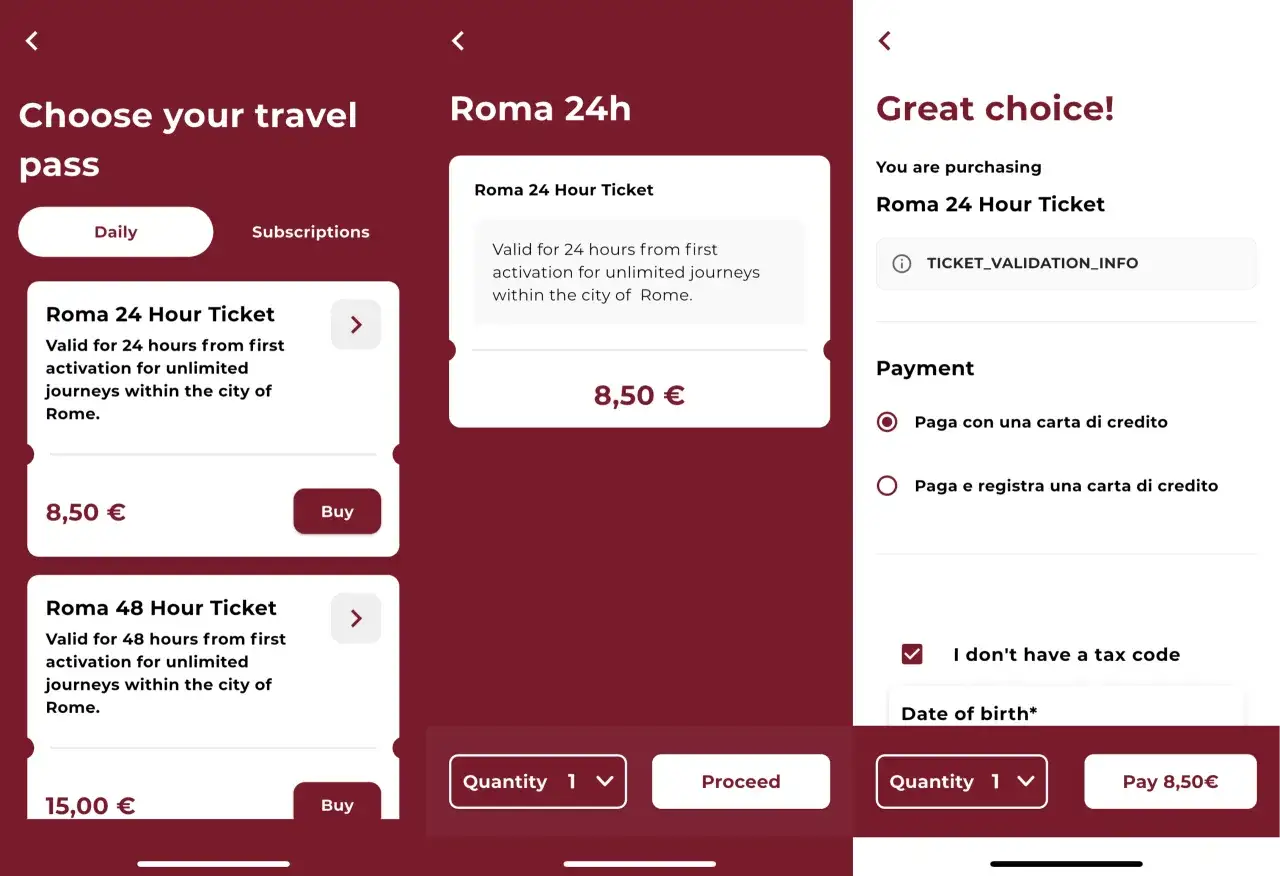 Wybierasz bilety rzym komunikacja. Dostępne są bilety 24h i 48h.