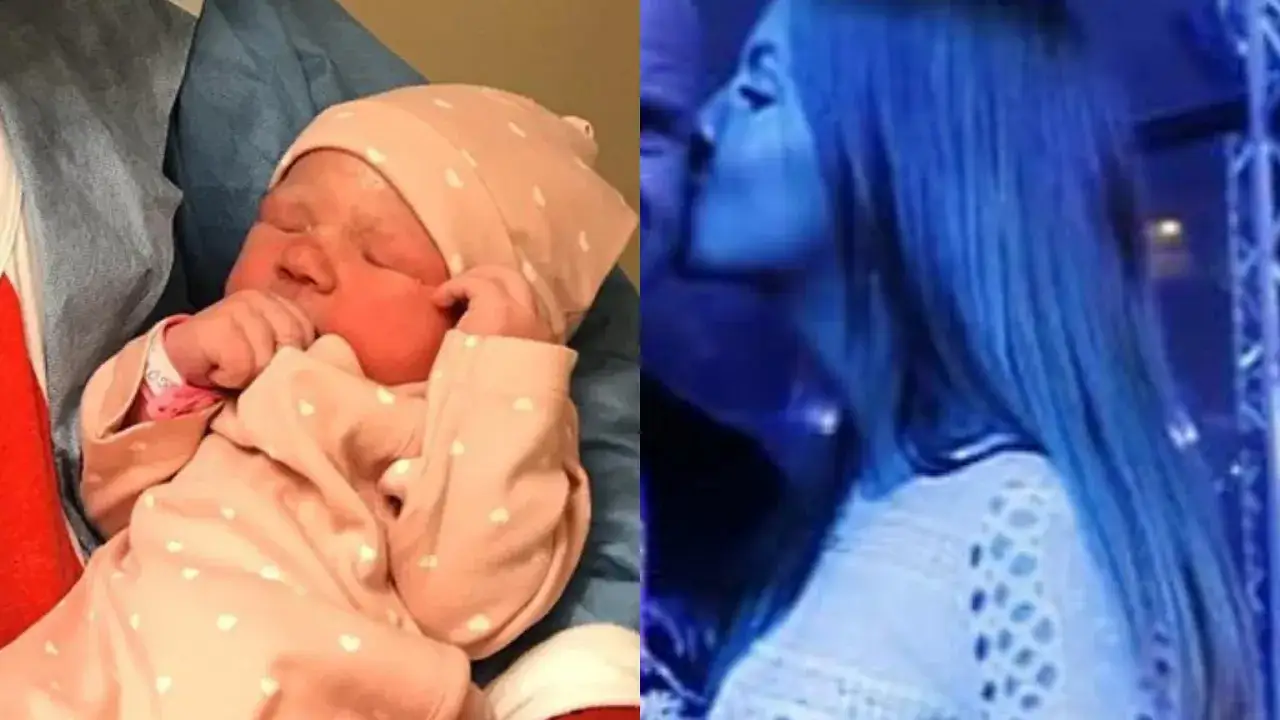 Nowe życie i pytanie: czy Mariusz Pudzianowski jest żonaty? Dwa obrazy: noworodek w różowym ubranku i kobieta w niebieskim świetle.