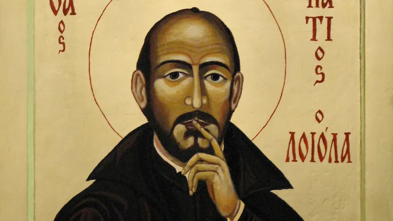 Ikona przedstawia św. Ignacego Loyolę, założyciela Towarzystwa Jezusowego, w geście refleksji, przypominającej o ignacjańskim rachunku sumienia.