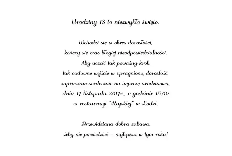 Jak napisać zaproszenie na 18 urodziny, które zachwyci gości