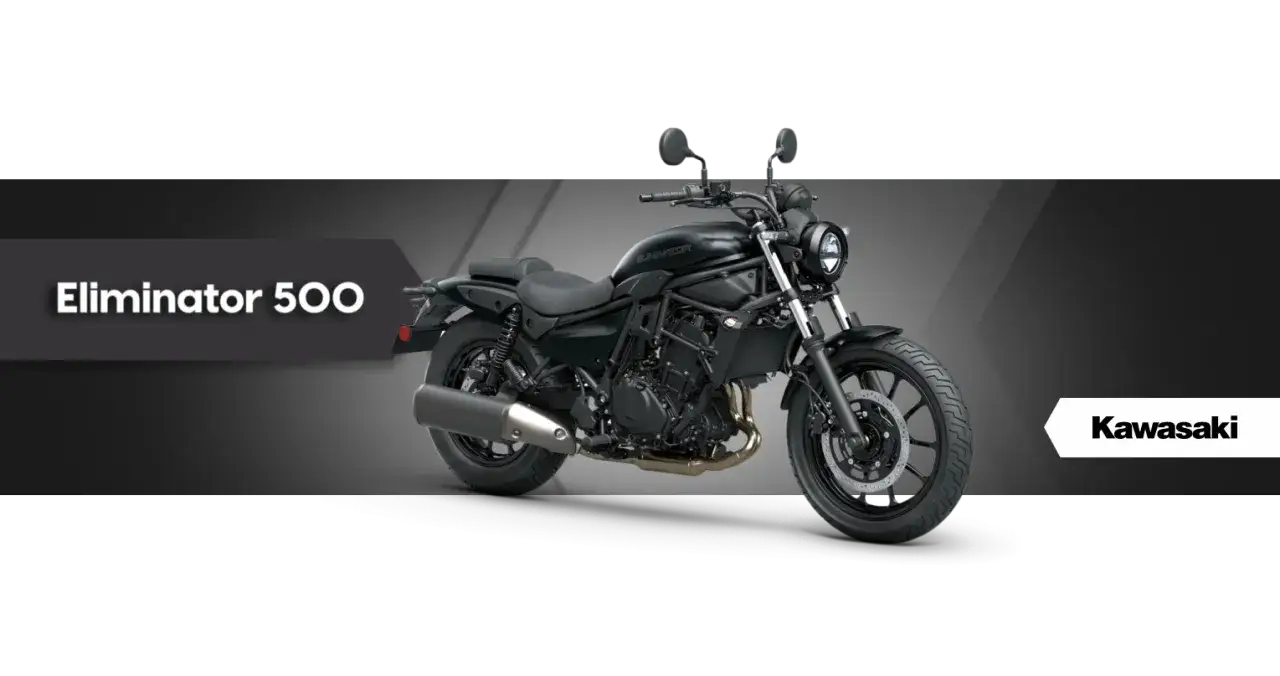 Czarny motocykl Kawasaki Eliminator 500 cm3, gotowy na miejskie przygody.