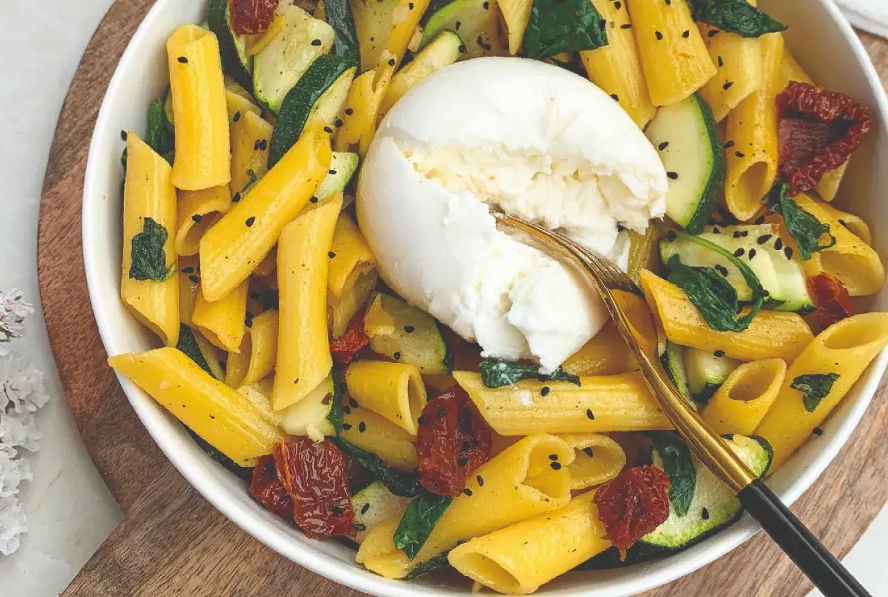 Makaron penne ze szpinakiem i suszonymi pomidorami w 15 minut