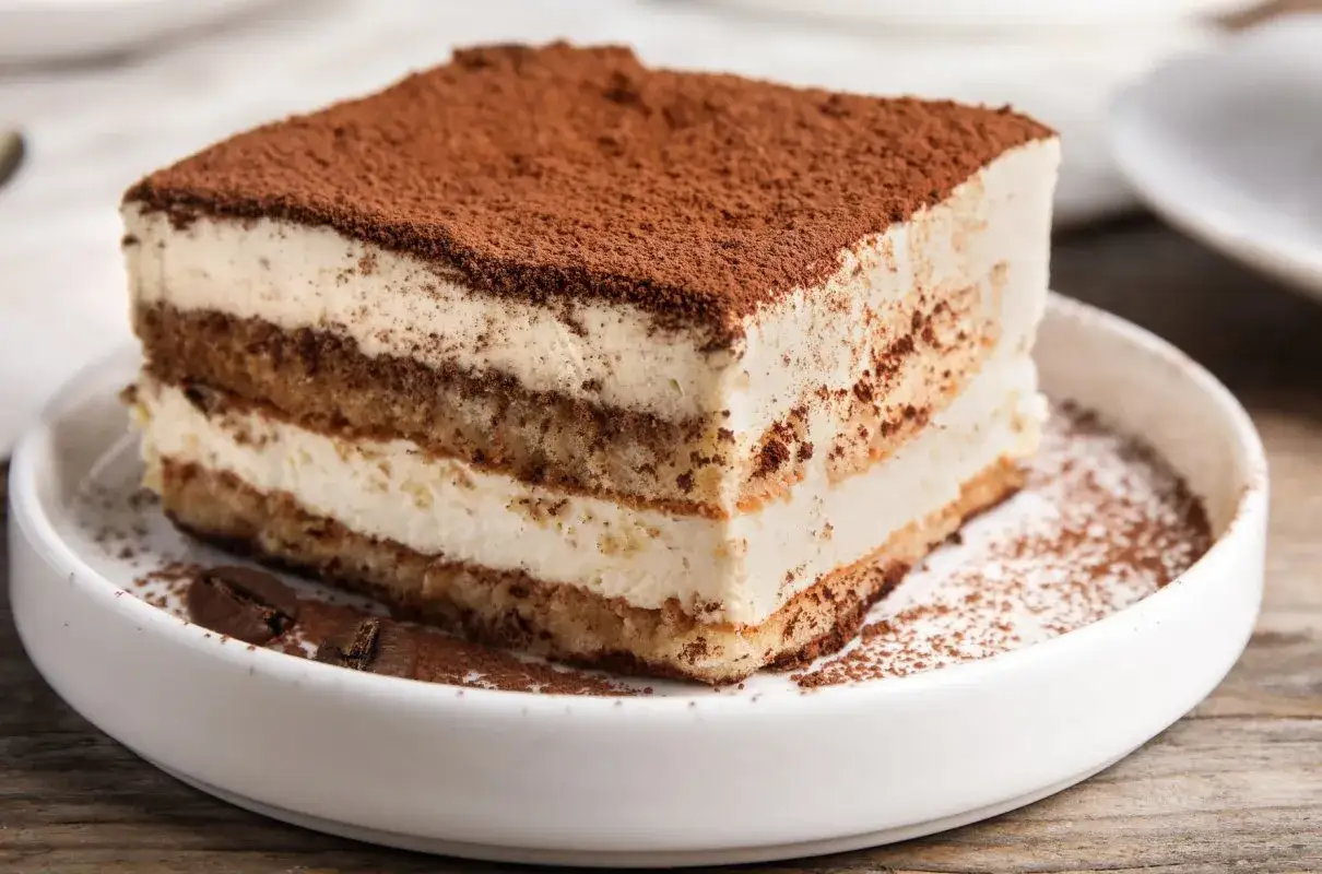 Pyszny kawałek tiramisu, idealny na deser. Ten przepis na tiramisu jest prosty i szybki.