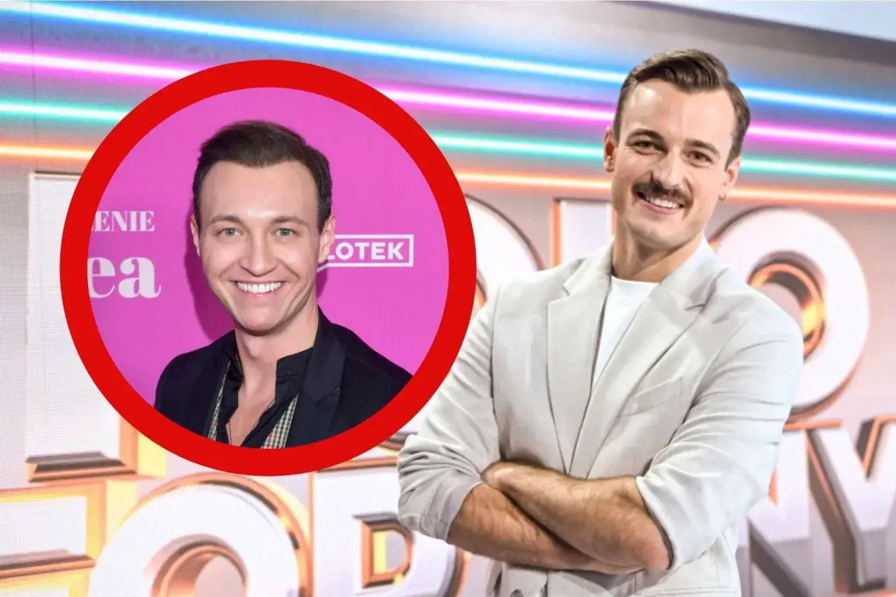 Uśmiechnięty mężczyzna z wąsikiem, jakby czekał na obrót koła fortuny, gdzie casting do programu.