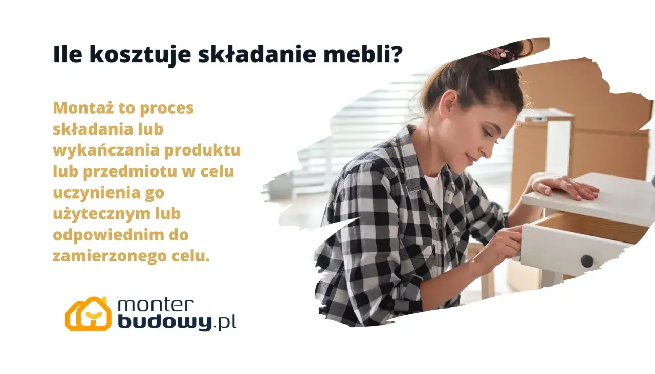 Kobieta w kratę składa białą komodę, w tle kartony.