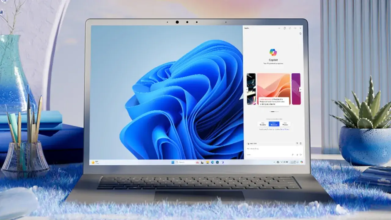 Nowoczesny laptop z oknem Copilot, który może pomóc w optymalizacji komputera.