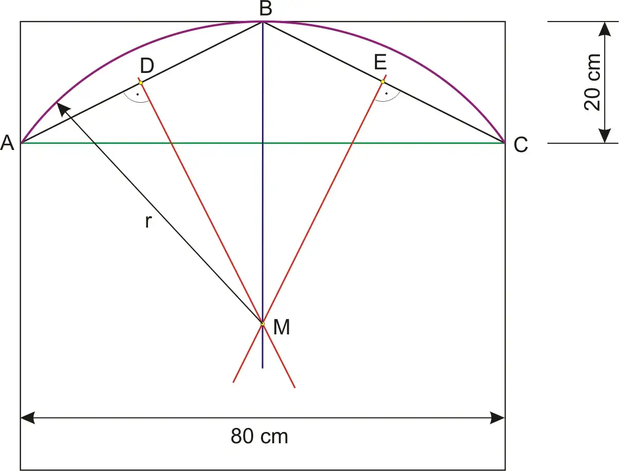 Geometry showing a purple arc over a rectangle, resembling a decorative łuk nad oknem. Dimensions 80 cm and 20 cm are indicated.