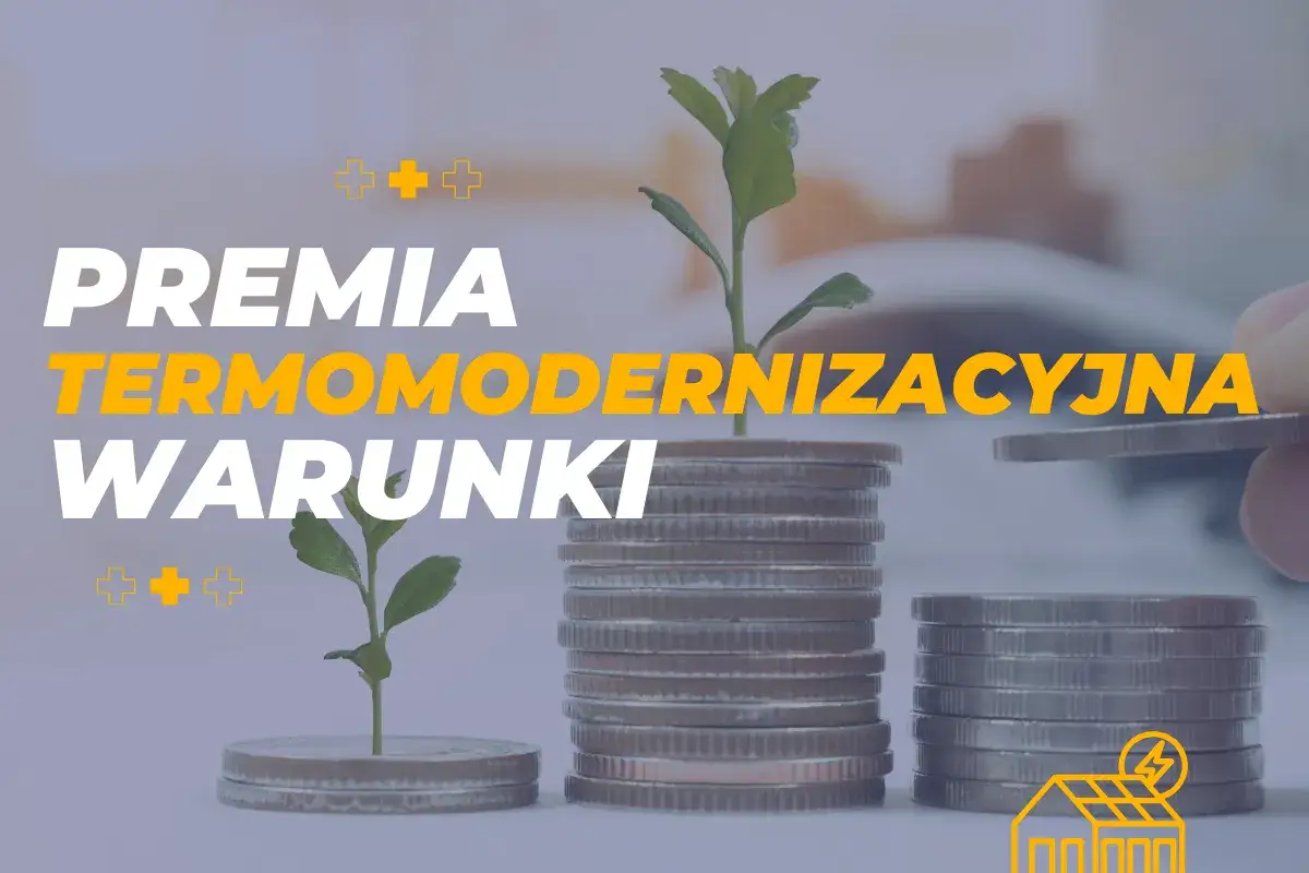 Premia termomodernizacyjna: rosnące stosy monet z sadzonkami symbolizują inwestycję w przyszłość i oszczędności.