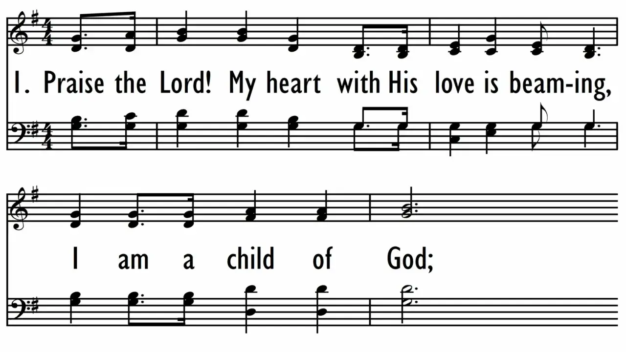 Nuty do piosenki "Kim ja jestem" z tekstem "I am a child of God".