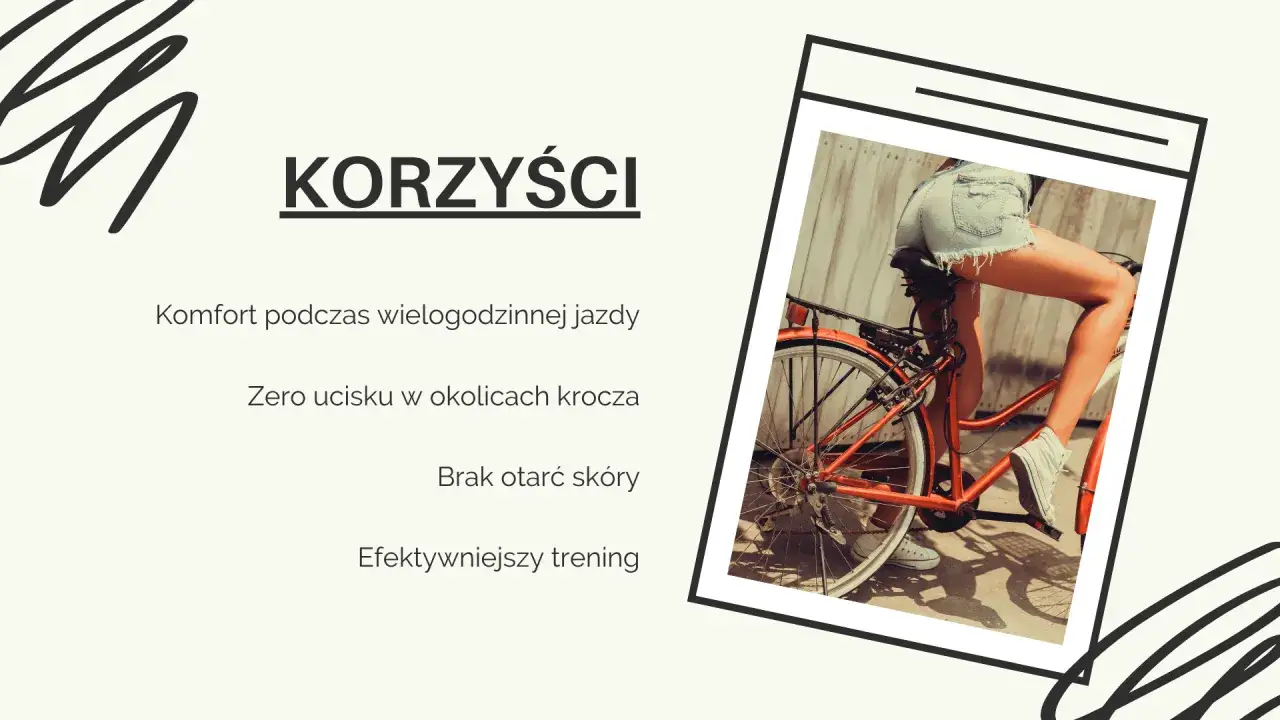 Kobieta na rowerze, widok od tyłu, nogi w krótkich spodenkach i sneakersach.