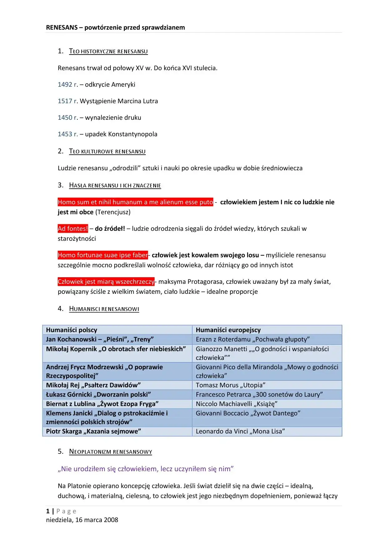Jak skutecznie powtórzyć renesans przed sprawdzianem w liceum? Kluczowe informacje i wskazówki