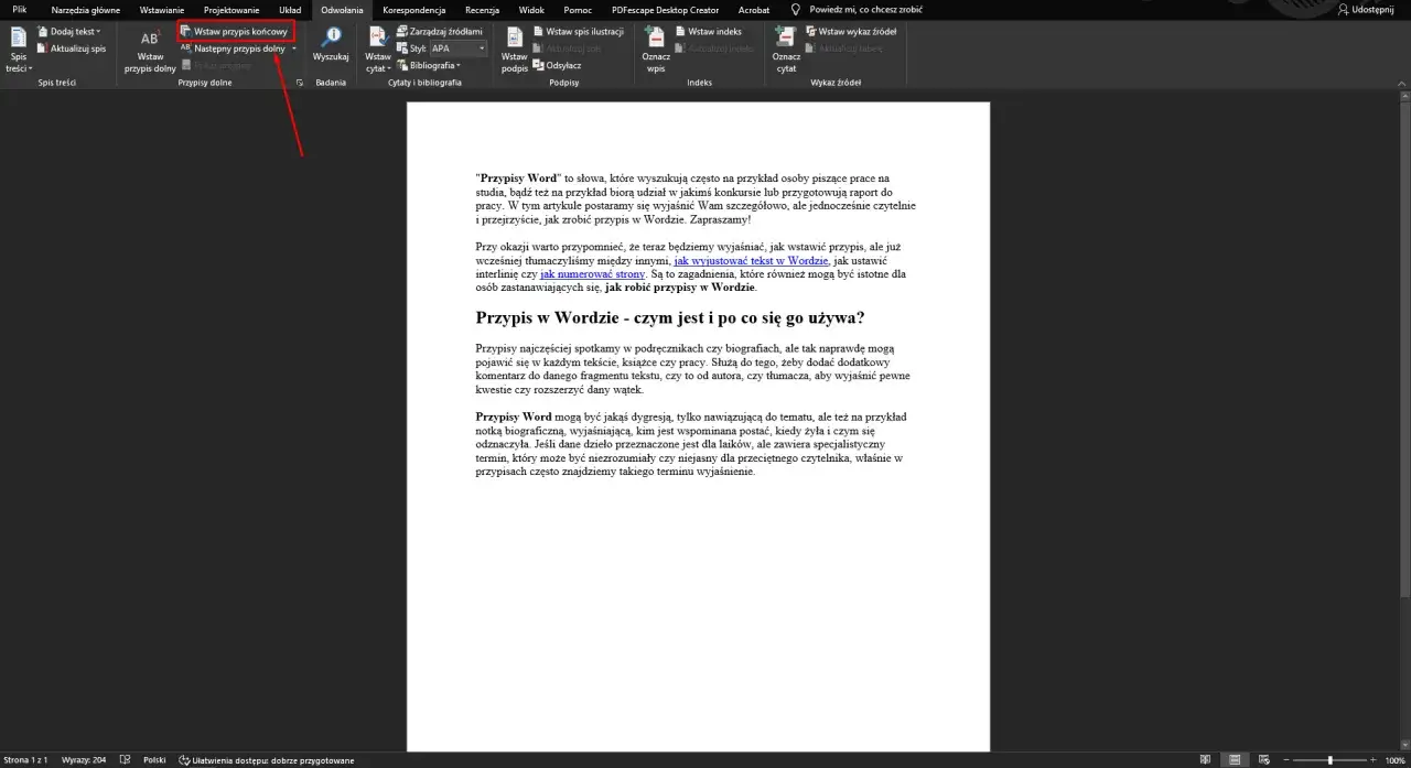 Wstaw przypis końcowy w Wordzie. Dowiedz się, jak zrobić przypis w programie Word, aby wzbogacić swój tekst.
