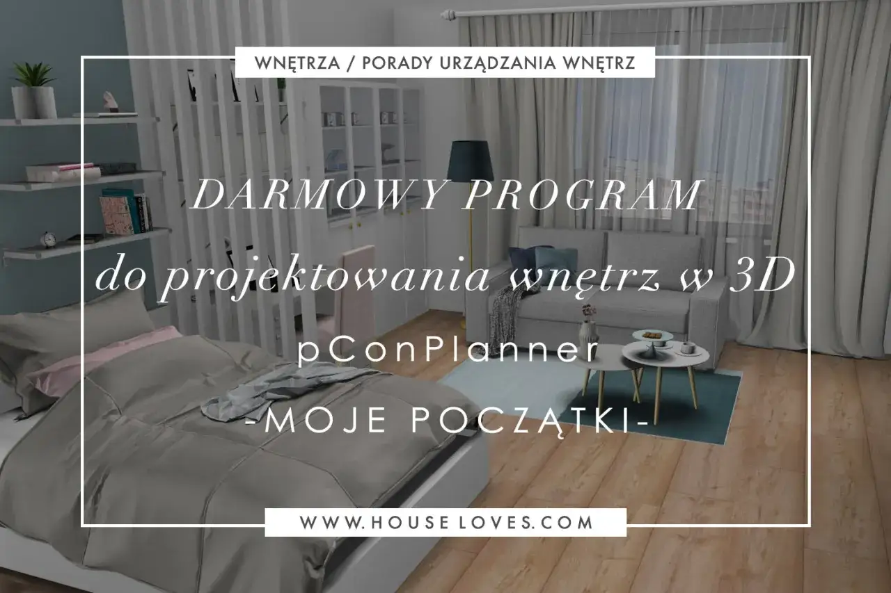 Darmowy program do projektowania wnętrz w 3D pConPlanner. Wizualizacja sypialni i salonu.