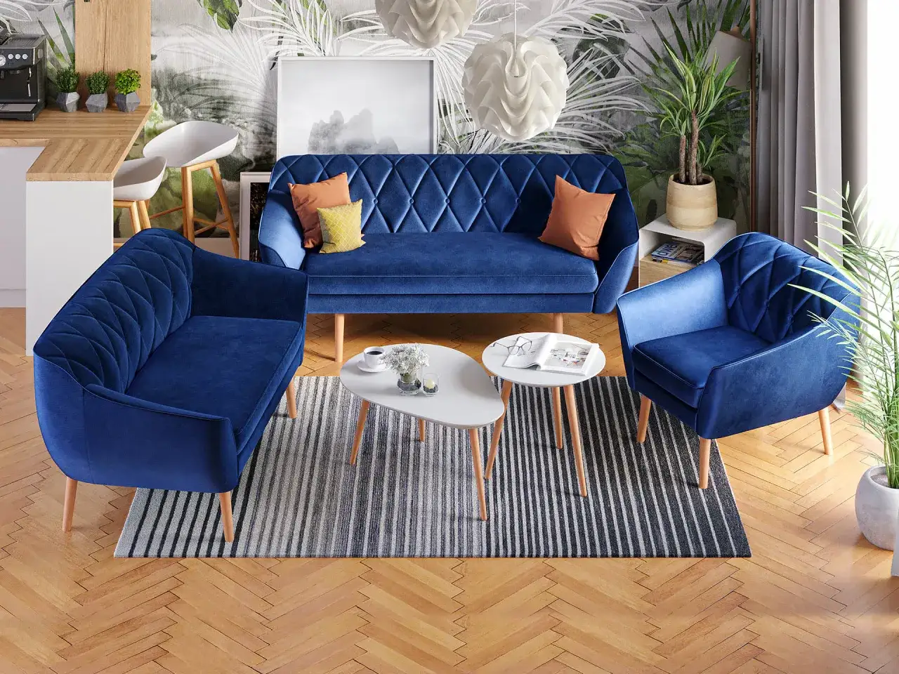 Komplet wypoczynkowy: luksusowa kanapa i dwa wygodne fotele