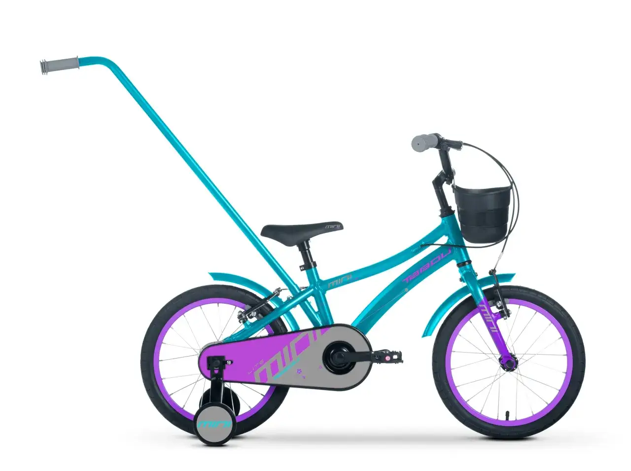 Turkusowy rower 18 cali na jaki wzrost dziecka? Idealny dla małych odkrywców, z bocznymi kółkami i rączką do prowadzenia.