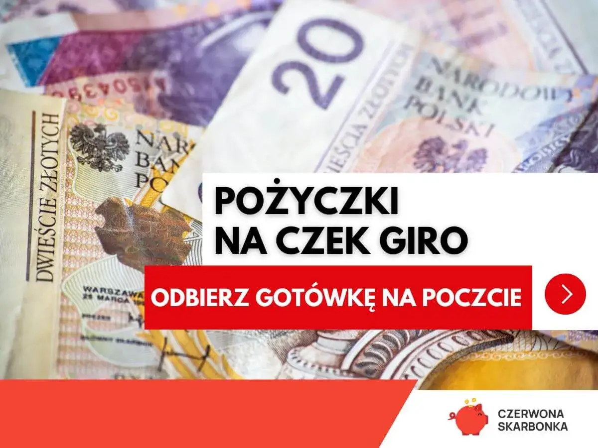 Pożyczki na czek giro Poczta Polska. Odbierz gotówkę na poczcie. Tło z banknotami 200 zł.