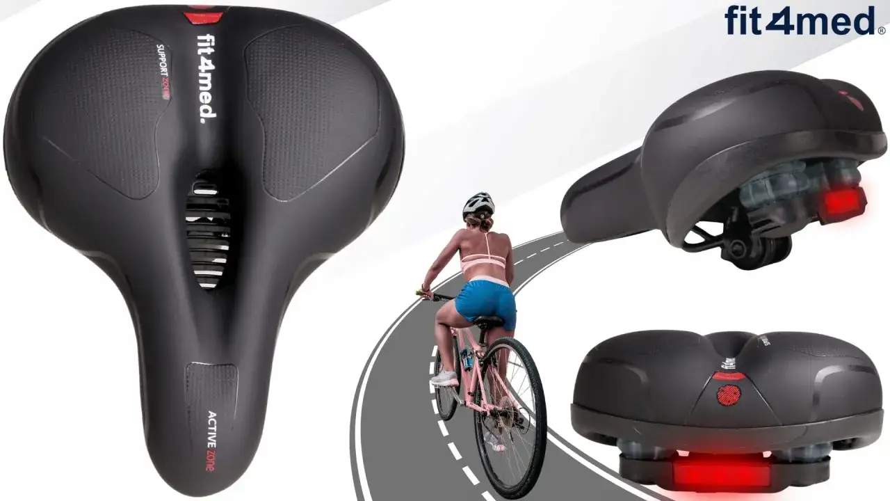 Komfortowe, szerokie siodełko rowerowe z amortyzacją. Idealne na długie trasy dla każdej rowerzystki.