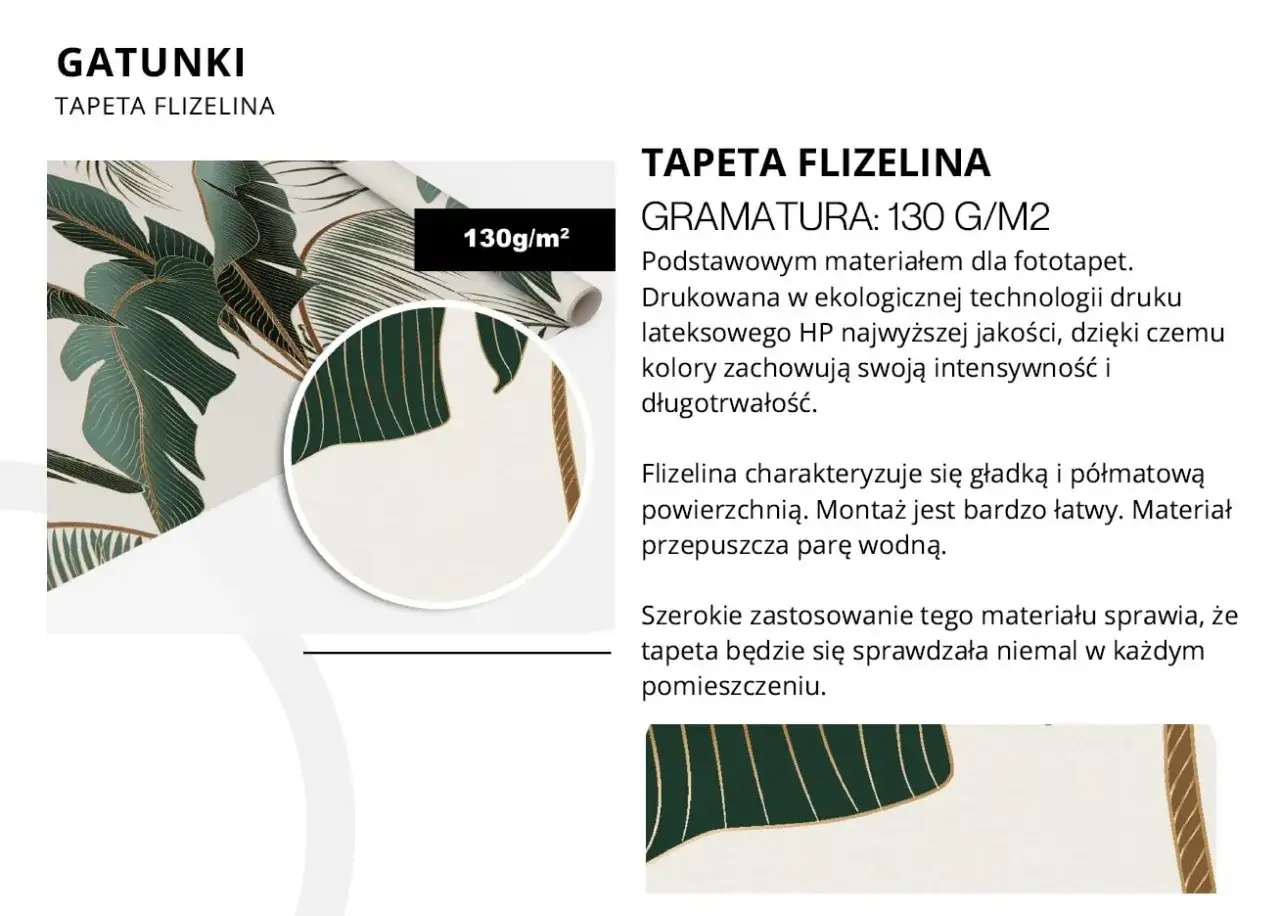 Tapeta flizelinowa z motywem liści monstery, gramatura 130g/m². To jeden z rodzajów tapet, idealny do każdego pomieszczenia.