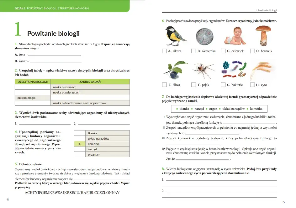 Biologia klasa 5 Nowa Era sprawdzian dział 1 - Testy Online