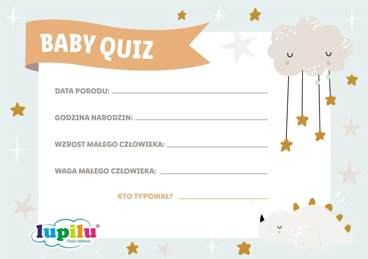 Baby quiz na baby shower! Wypełnij datę, godzinę, wzrost i wagę dziecka. Kto pierwszy zgadnie?