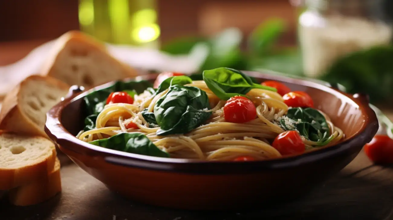 Makaron ze Szpinakiem i Pomidorkami Koktajlowymi - Przepis na Wykwintne Danie