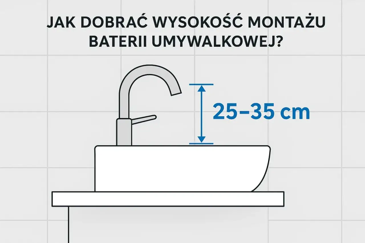 Wysokość montażu baterii umywalkowej powinna wynosić 25-35 cm nad umywalką.
