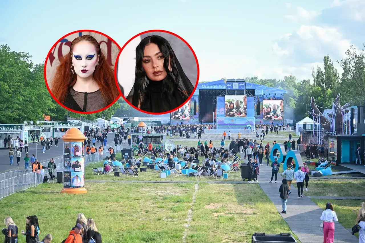 Dwie artystki na Orange Warsaw Festival, gdzie tłumy bawią się pod sceną.