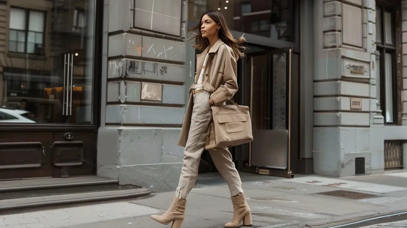 Beżowe trapery damskie – stylizacje z marynarką damską i trapery