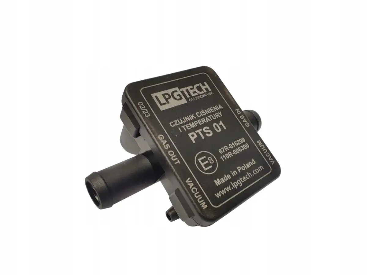 Czujnik ciśnienia i temperatury LPG TECH PTS 01 z przyłączami.
