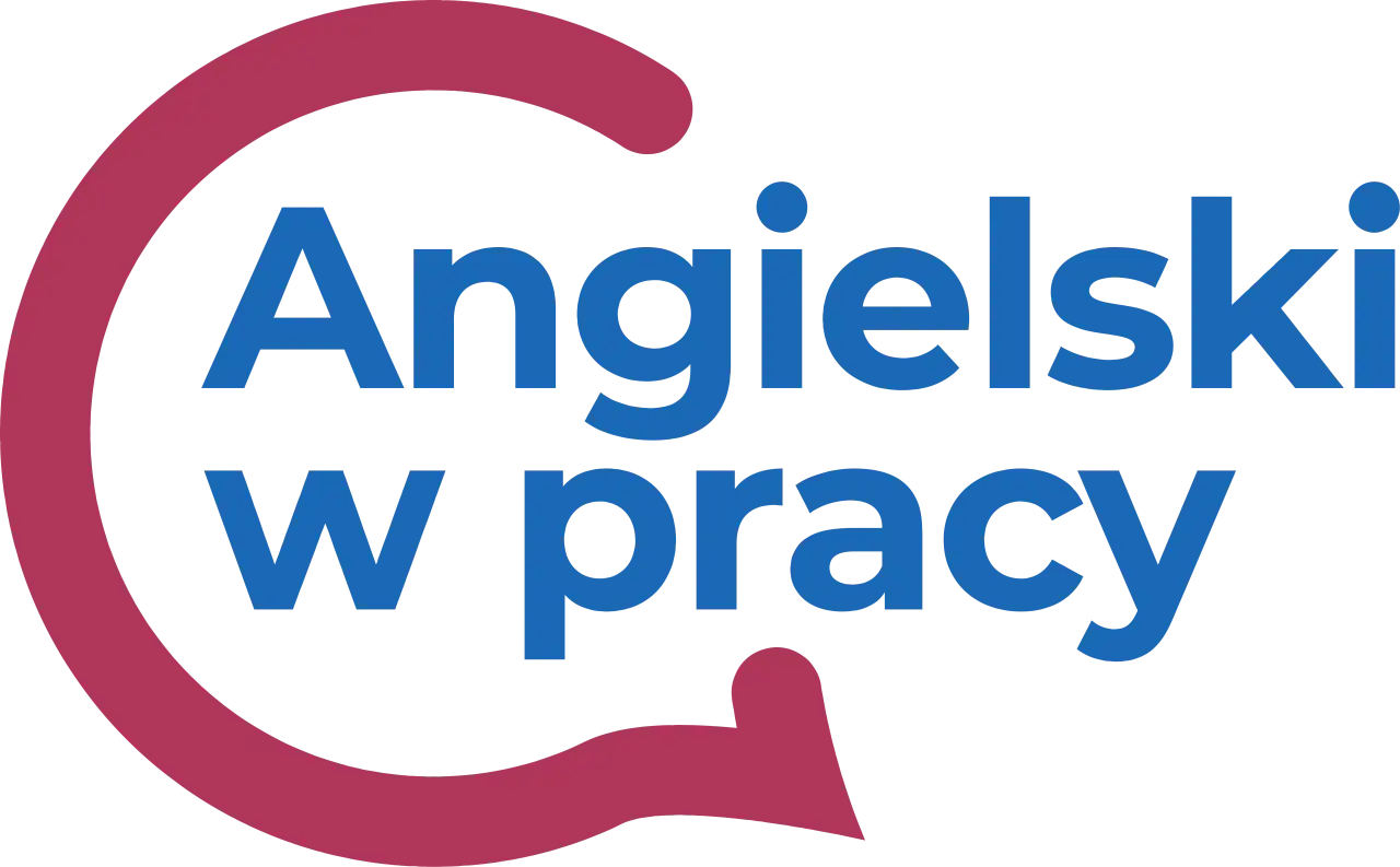 Logo z napisem "Angielski w pracy". Idealne do prezentacji po angielsku, która pomoże Ci rozwinąć karierę.