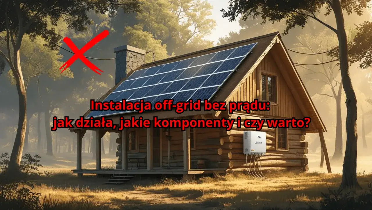 Drewniany domek z panelami słonecznymi na dachu. Instalacja off-grid zapewnia niezależność energetyczną.