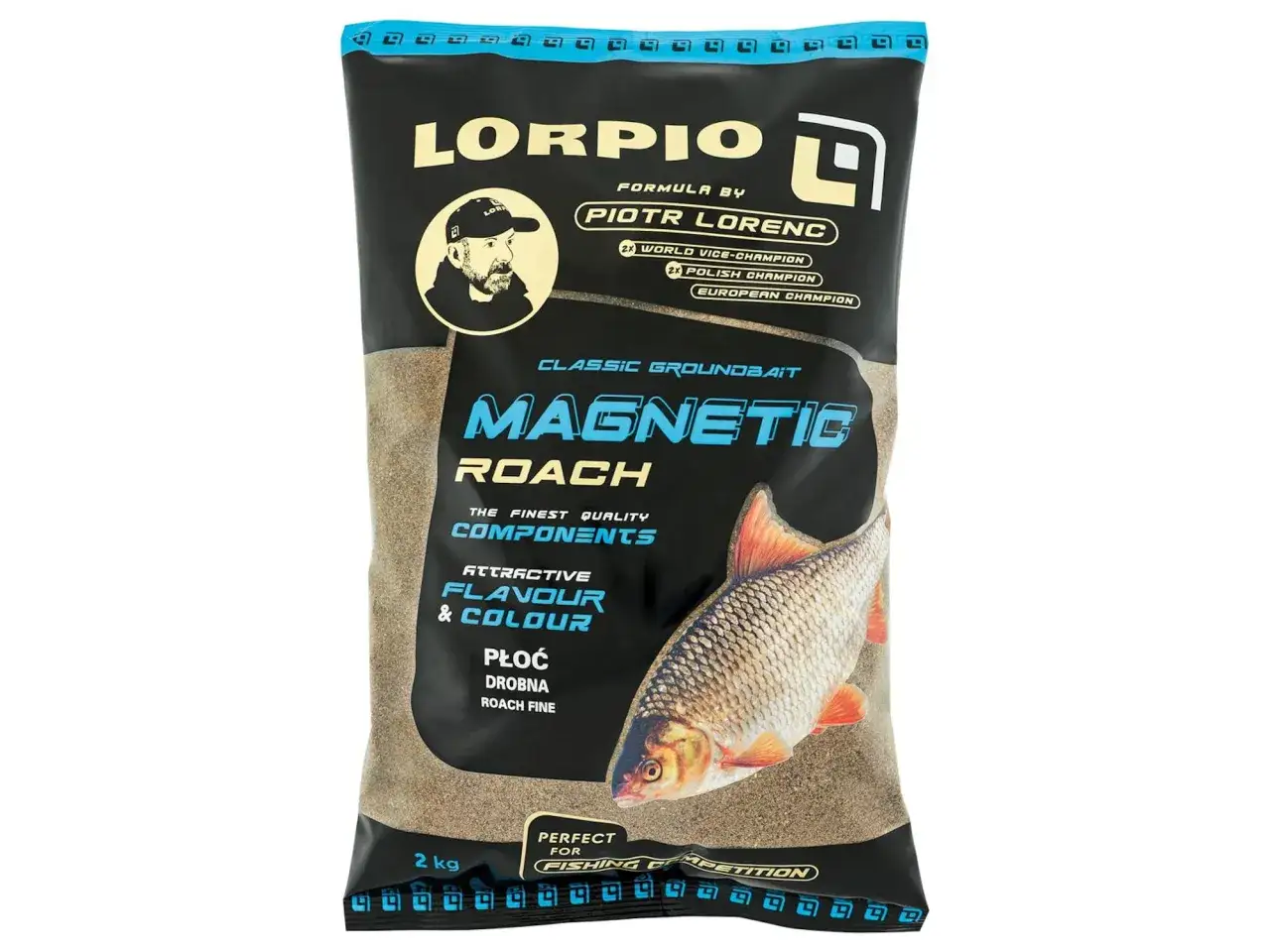 Zanęta Lorpio Magnetic Roach, formuła Piotra Lorenca. Dobre opinie wędkarzy o tej mieszance na płocie.