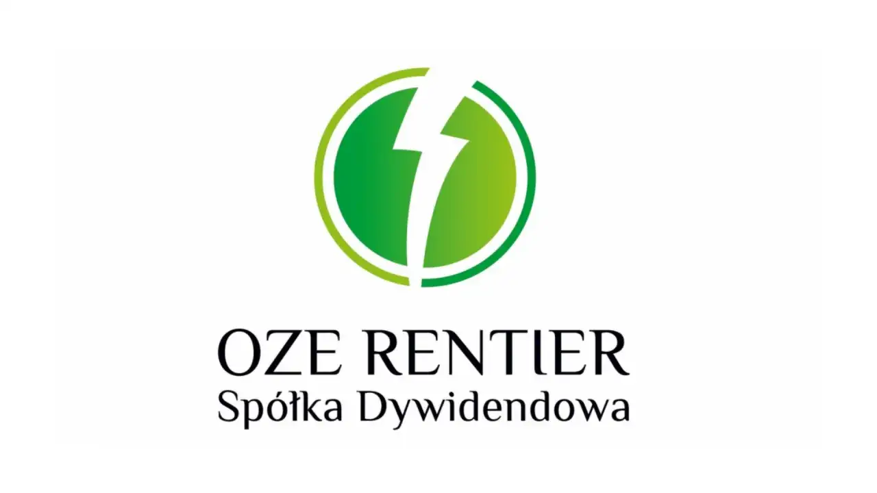 Logo OZE RENTIER: zielony okrąg z błyskawicą w środku, poniżej napis "OZE RENTIER Spółka Dywidendowa".