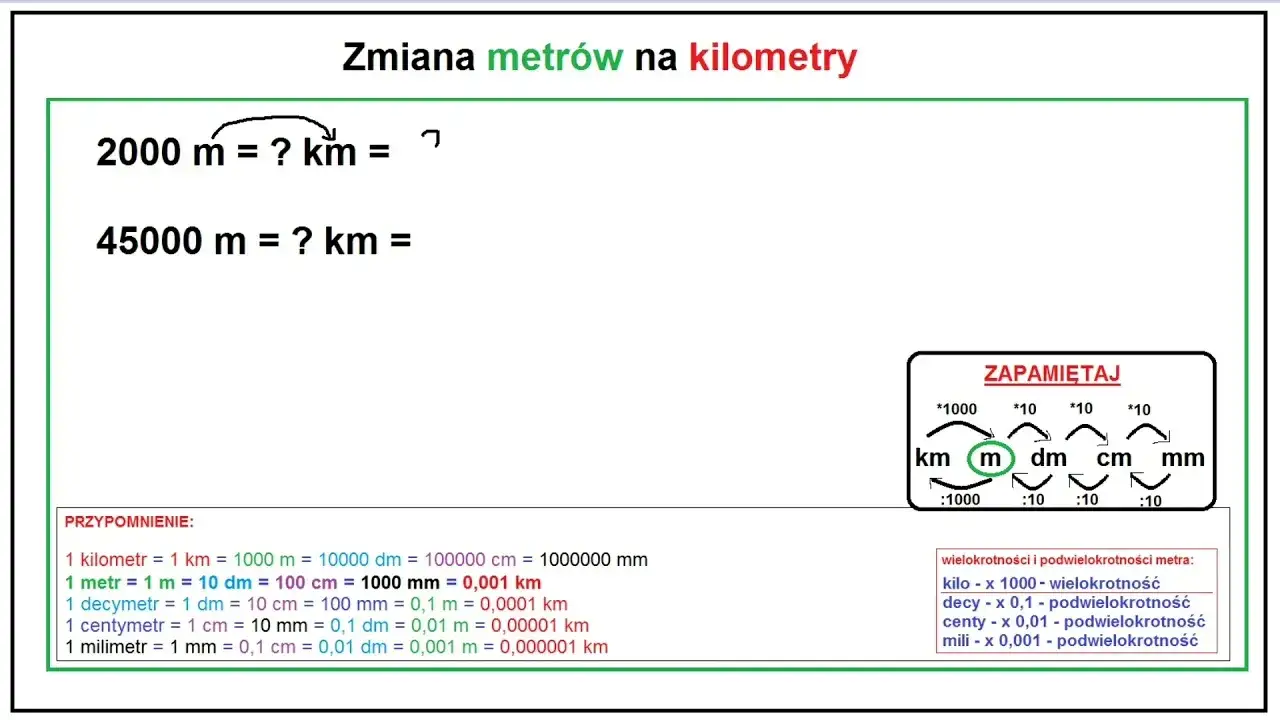 Konwersja metrów na kilometry: przelicznik metrów na kilometry
