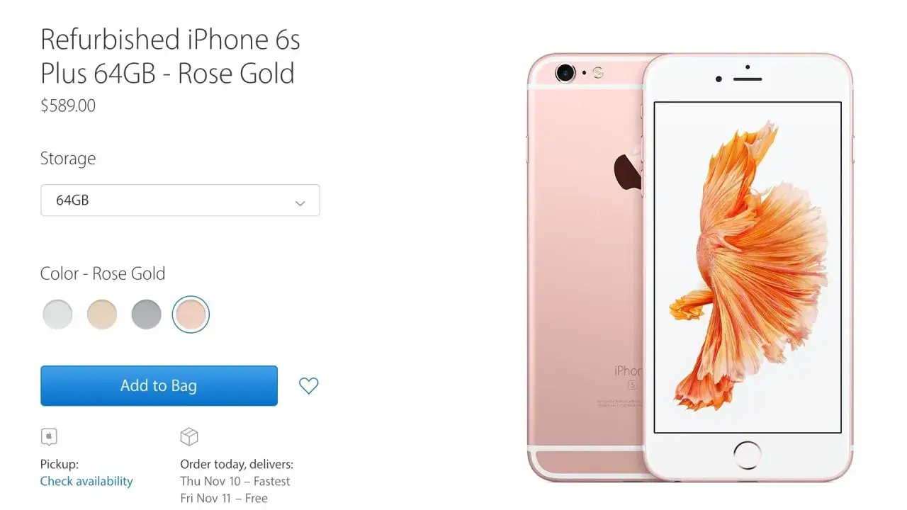 Odnowiony iPhone 6s Plus 64GB Rose Gold. Sprawdź, co to znaczy "odnowiony" i wybierz swój kolor.