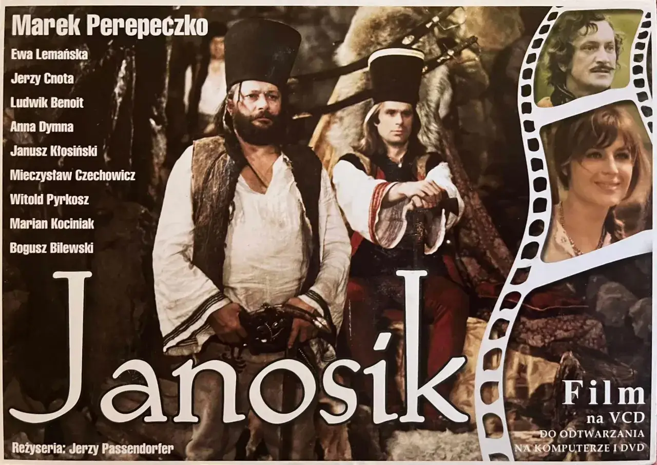 Plakat filmu "Janosik" w reżyserii Jerzego Passendorfera. Marek Perepeczko i Jerzy Cnota w rolach głównych.