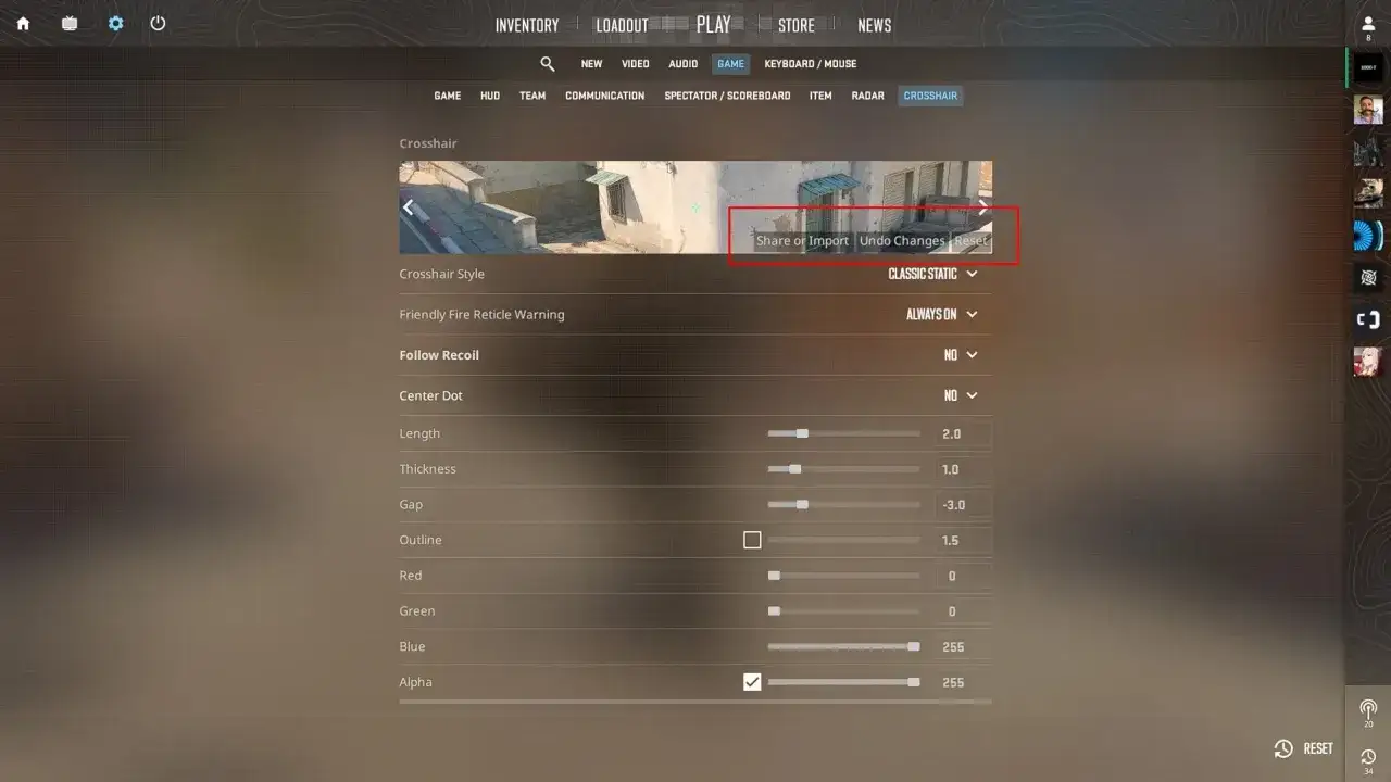 Ustawienia celowników CS GO: suwaki do regulacji długości, grubości, odstępu, obrysu i koloru. Możliwość udostępniania i importowania celowników.