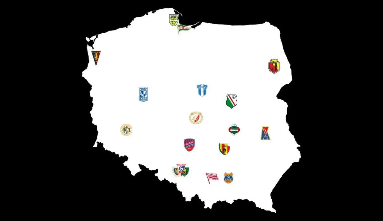 Mapa Polski z herbami drużyn piłkarskich. Sprawdź, kto awansował do ekstraklasy i gdzie grają!