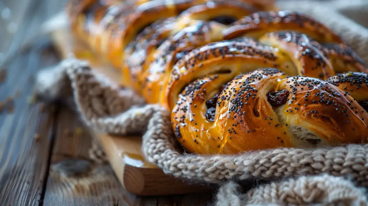 Warkocz drożdżowy z serem, rodzynkami i lukrem cytrynowym