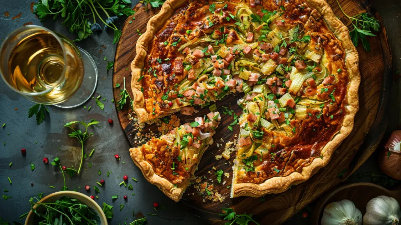 Tarta z porem i szynką: wytrawna przekąska na imprezę, która zachwyci