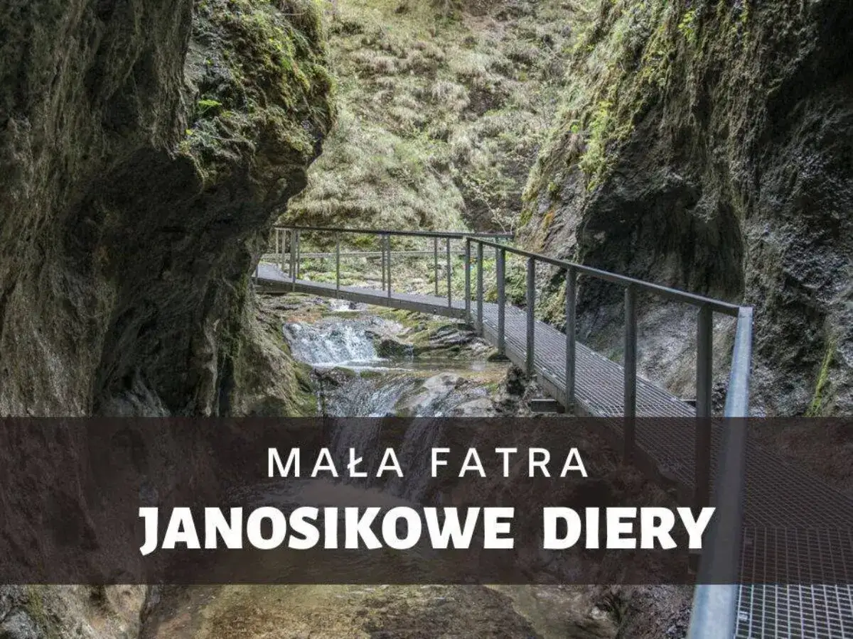 Metalowe kładki nad strumieniem w skalistym wąwozie Janosikowych Dziur w Małej Fatrze.
