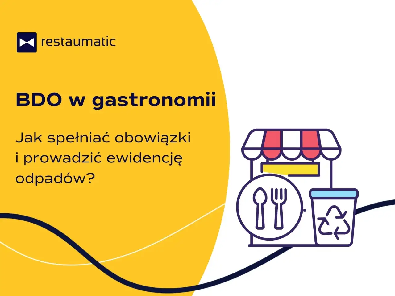 BDO w gastronomii: jak spełniać obowiązki i prowadzić ewidencję odpadów? Ikona restauracji z koszem na śmieci.